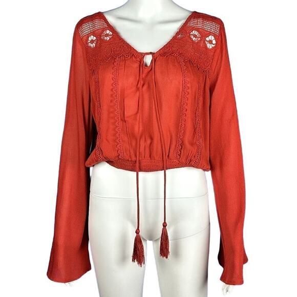 Sadie & Sage Cropped Bohemian Blouse, NWOT, Large - Picture 1 of 7